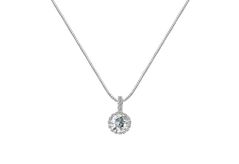 Taffstyle Kette mit Anhänger Damen Halskette mit rundem Strass Kristall Stein Anhänger Silber Weiß, Kette Steinchen Rund Brautschmuck Geschenke für Frauen zum Geburtstag von Taffstyle