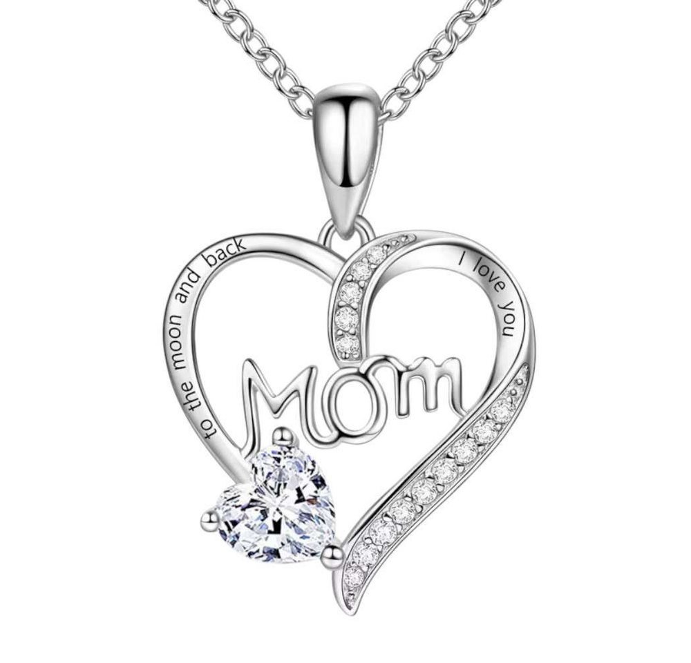 Taffstyle Kette mit Anhänger Damen Herzkette Herzanhänger Mom Inschrift und Kristall Herz (Liebevoller Mom Herzanhänger an eleganter Kette ideal als Geschenkidee), Geschenke für Frauen von Taffstyle