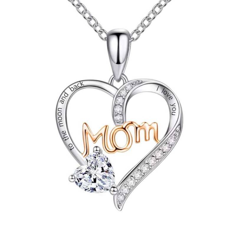 Taffstyle Kette mit Anhänger Damen Herzkette Herzanhänger Mom Inschrift und Kristall Herz (Liebevoller Mom Herzanhänger an eleganter Kette ideal als Geschenkidee), Geschenke für Frauen von Taffstyle