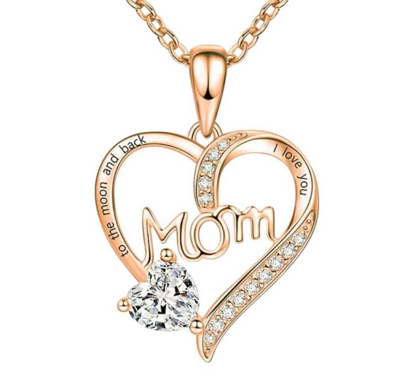 Taffstyle Kette mit Anhänger Damen Herzkette Herzanhänger Mom Inschrift und Kristall Herz (Liebevoller Mom Herzanhänger an eleganter Kette ideal als Geschenkidee), Geschenke für Frauen von Taffstyle