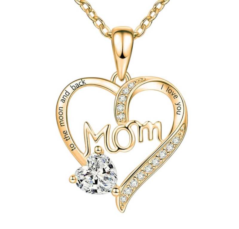Taffstyle Kette mit Anhänger Damen Herzkette Herzanhänger Mom Inschrift und Kristall Herz (Liebevoller Mom Herzanhänger an eleganter Kette ideal als Geschenkidee), Geschenke für Frauen von Taffstyle