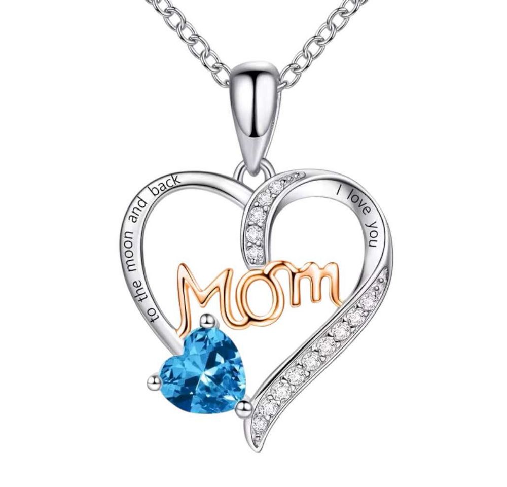 Taffstyle Kette mit Anhänger Damen Herzkette Herzanhänger Mom Inschrift und Kristall Herz (Liebevoller Mom Herzanhänger an eleganter Kette ideal als Geschenkidee), Geschenke für Frauen zum Geburtstag von Taffstyle