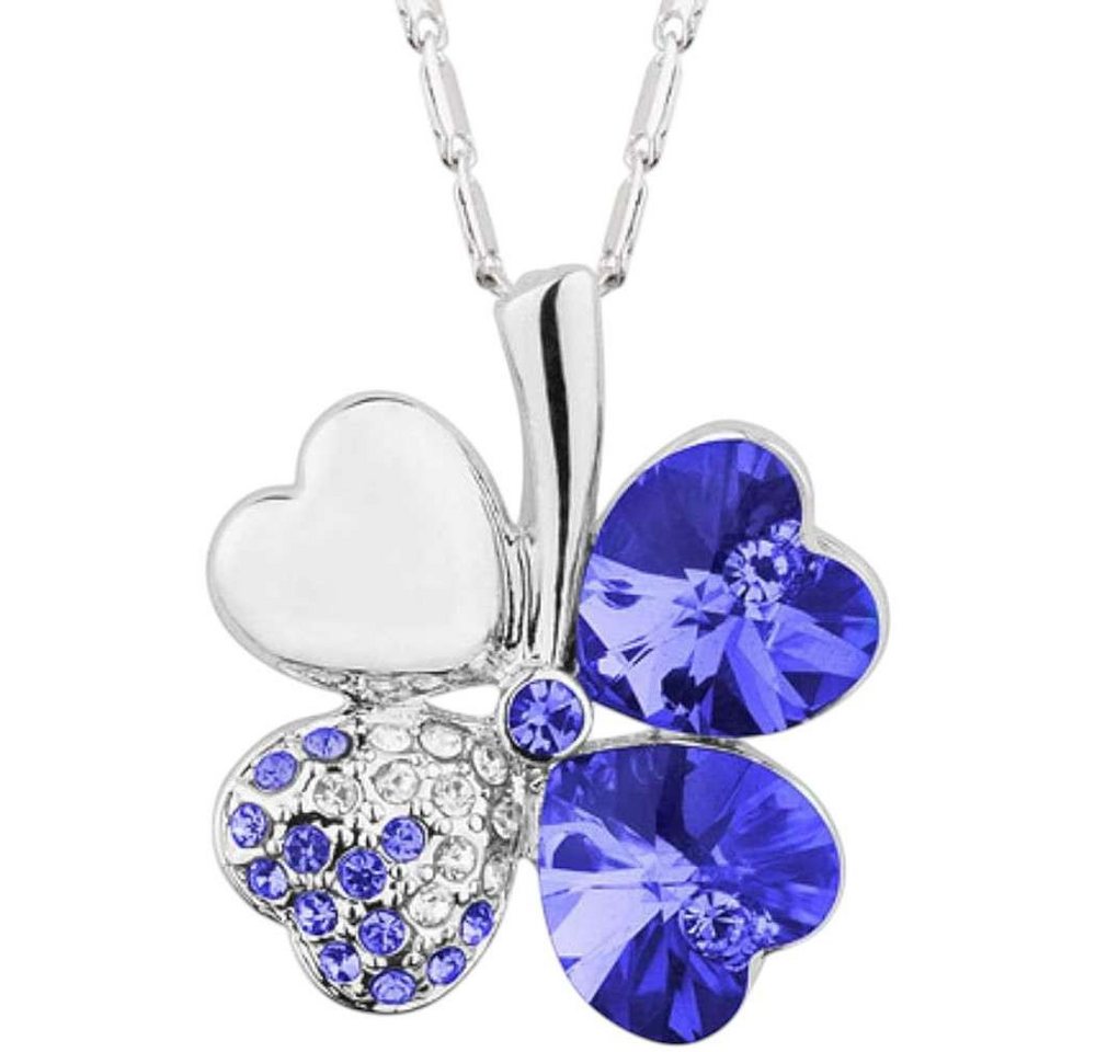 Taffstyle Kette mit Anhänger Glückskette Halskette Kristall Kleeblatt Zirkonia Weißgold vergoldet (Edler Glücksanhänger mit funkelnden Kristall Steinen in einer Geschenkverpackung), Geschenkidee für Frauen von Taffstyle