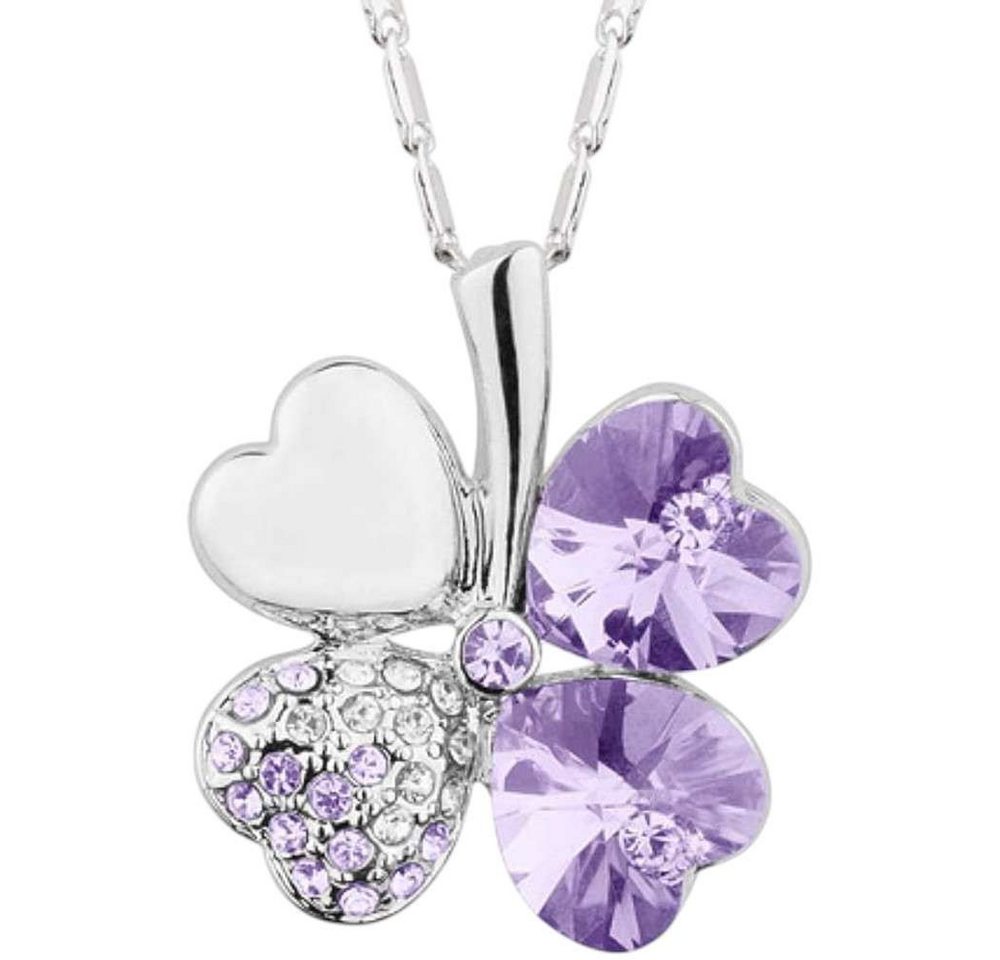 Taffstyle Kette mit Anhänger Glückskette Halskette Kristall Kleeblatt Zirkonia Weißgold vergoldet (Edler Glücksanhänger mit funkelnden Kristall Steinen in einer Geschenkverpackung), Geschenkidee für Frauen von Taffstyle