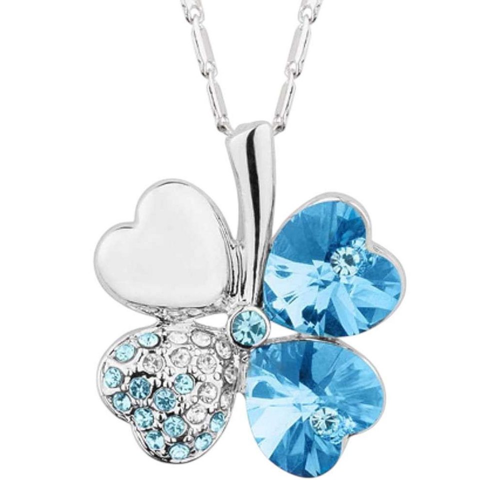 Taffstyle Kette mit Anhänger Glückskette Halskette Kristall Kleeblatt Zirkonia Weißgold vergoldet (Edler Glücksanhänger mit funkelnden Kristall Steinen in einer Geschenkverpackung), Geschenkidee für Frauen von Taffstyle