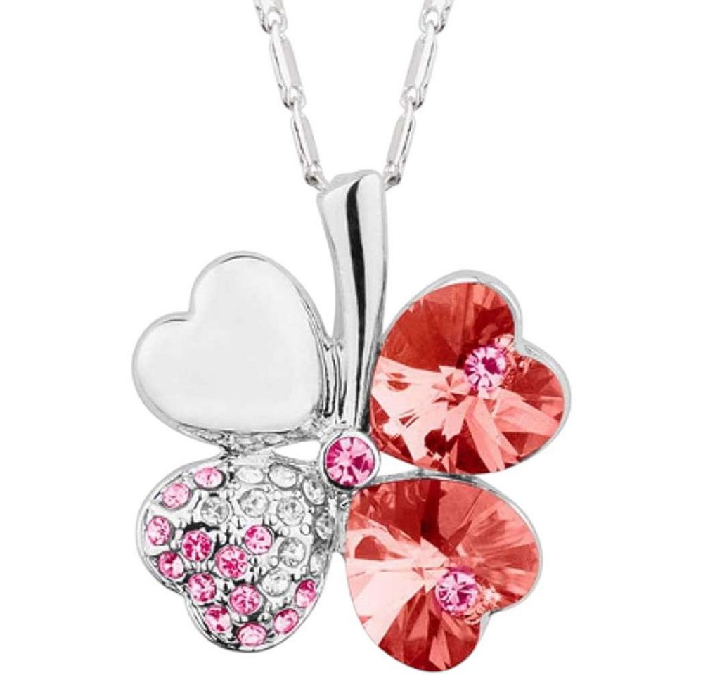 Taffstyle Kette mit Anhänger Glückskette Halskette Kristall Kleeblatt Zirkonia Weißgold vergoldet (Edler Glücksanhänger mit funkelnden Kristall Steinen in einer Geschenkverpackung), Geschenkidee für Frauen von Taffstyle