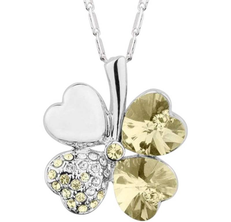 Taffstyle Kette mit Anhänger Glückskette Halskette Kristall Kleeblatt Zirkonia Weißgold vergoldet (Edler Glücksanhänger mit funkelnden Kristall Steinen in einer Geschenkverpackung), Geschenkidee für Frauen von Taffstyle
