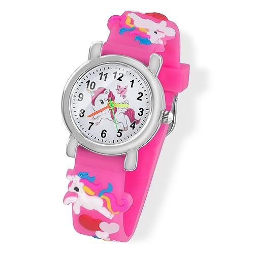 Taffstyle Kinder Armbanduhr Silikon Einhorn Unicorn Pferd Gummi Sportuhr Analog Quarz Bunte Sport Uhr Farbige Kinderuhr Mädchen Mädchenuhr Lernuhr Pink von Taffstyle