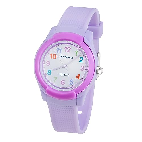 Taffstyle Kinder Armbanduhr Silikon Gummi Sportuhr Analog Quarz Bunte Sport Uhr Farbige Kinderuhr Mädchen Junge Lernuhr Lila von Taffstyle