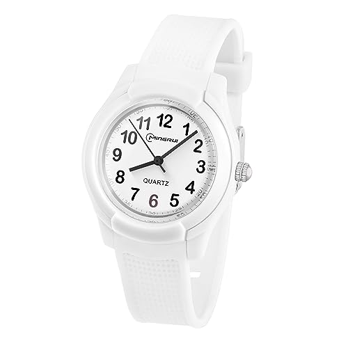 Taffstyle Kinder Armbanduhr Silikon Gummi Sportuhr Analog Quarz Bunte Sport Uhr Farbige Kinderuhr Mädchen Junge Lernuhr Weiß von Taffstyle