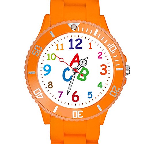Taffstyle Kinder Armbanduhr Silikon Sportuhr Bunte Sport Uhr Kinderuhr Lernuhr Zahlen ABC Motiv Analog Orange von Taffstyle
