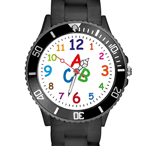 Taffstyle Kinder Armbanduhr Silikon Sportuhr Bunte Sport Uhr Kinderuhr Lernuhr Zahlen ABC Motiv Analog Schwarz von Taffstyle