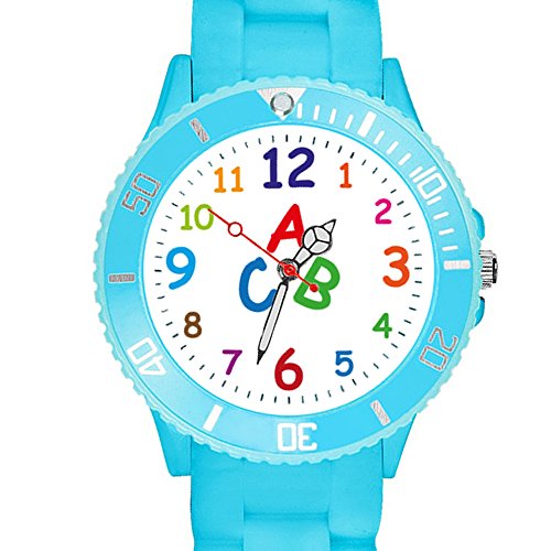 Taffstyle Kinder Armbanduhr Silikon Sportuhr Bunte Sport Uhr Kinderuhr Lernuhr Zahlen ABC Motiv Analog Türkis von Taffstyle