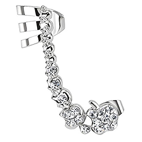 Taffstyle Knorpel Cartilage Ohrklemme Ohrstecker Ohrmanschette Ohrringe Schmuck Helix Piercing Ear Cuff mmit Apfel Glitzer Strass Kristall Blumen Silber linkes Ohr von Taffstyle