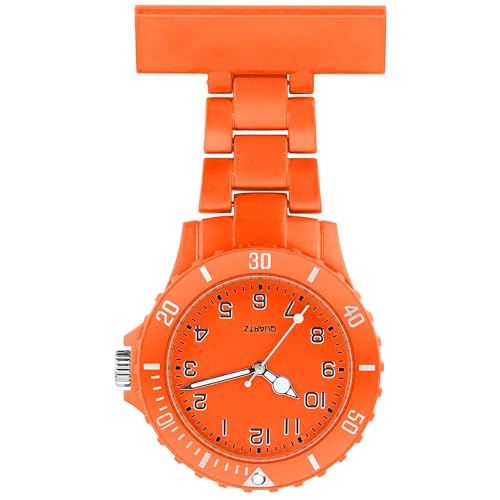 Taffstyle Krankenschwesteruhr Schwesternuhr Kitteluhr mit Nadel Silikon Analog Krankenschwester Uhr Tragbar Einziehbar Taschenuhr Pflegeuhr Hängeuhr Damen Herren Kinder Pfleger Orange von Taffstyle