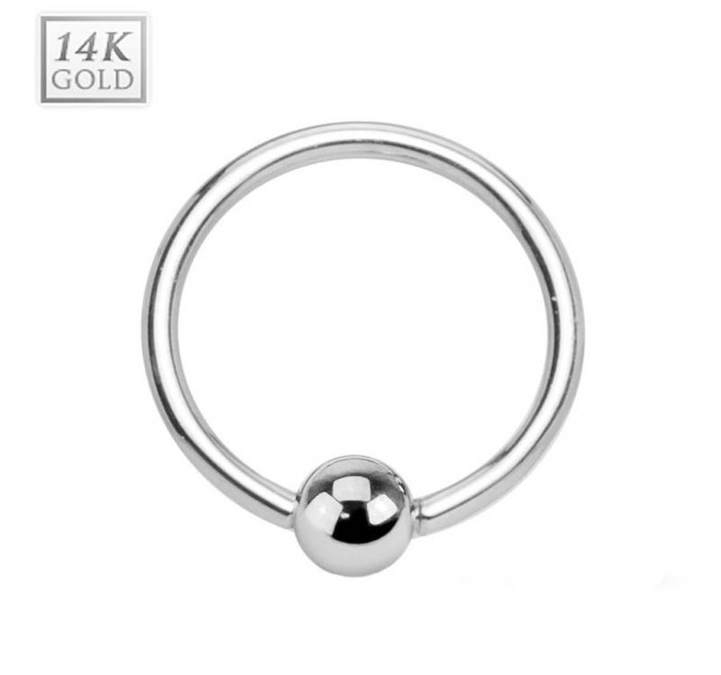 Taffstyle Nasenpiercing 14K Echt Gold Piercing BCR Bead Tragus Weißgold 1,6mm x 8mm x 3mm (Cartilage Ohr Helix Orbital Brust Intim Piercing Ring Lippenbädchen), 585er Intim Ring Universal Nasenpiercing Lippenpiercing Ohrpiercing von Taffstyle