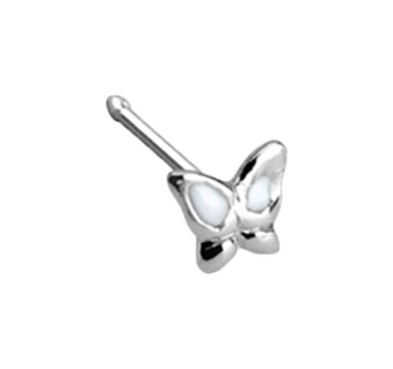 Taffstyle Nasenpiercing 925 Silber Nasenpiercing Nostril Stecker Schmetterling Weiß (Nasenstecker Nase Ohrpiercing Cartilage Ohr Tragus Helix), Nasenpiercing Stecker Ohrpiercing Cartilage Ohr Tragus Helix Piercing von Taffstyle