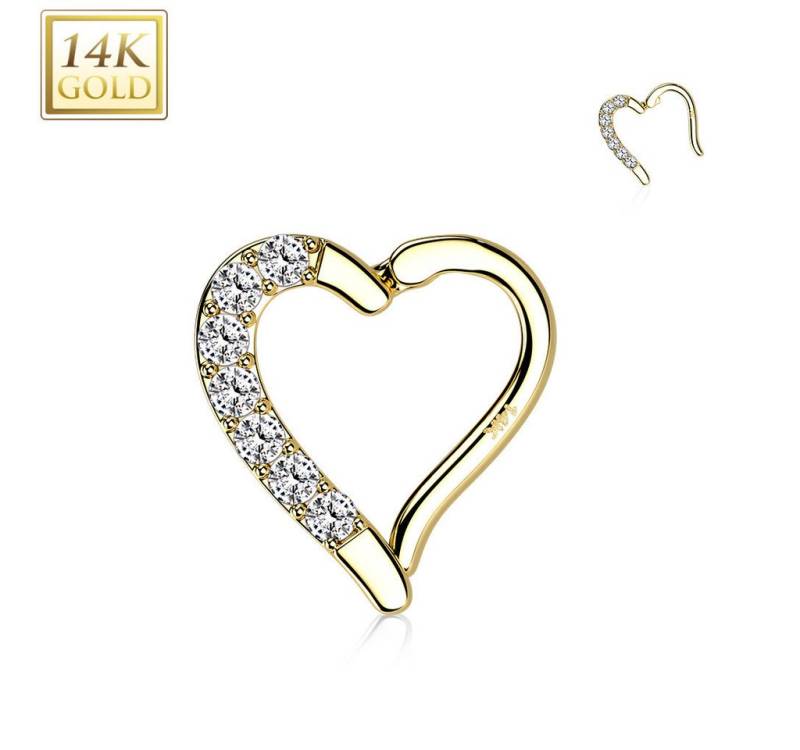 Taffstyle Nasenpiercing Daith Rook 14K Echtgold Herz Kristallen Gelbgold 1,2mm x 8mm (rechts) (Ohr Nasenring Orbital Brust Intim Ring Lippenbädchen Lippenpiercing), Clicker Piercing Ohr Helix Nasen Nasenpiercing Ohrpiercing Cartilage von Taffstyle