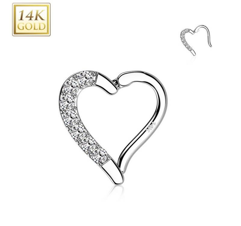 Taffstyle Nasenpiercing Daith Rook 14K Echtgold Herz Kristallen Weißgold 1,2mm x 8mm (links) (Ohr Nasenring Orbital Brust Intim Ring Lippenbädchen Lippenpiercing), Clicker Piercing Ohr Helix Nasen Nasenpiercing Ohrpiercing Cartilage von Taffstyle