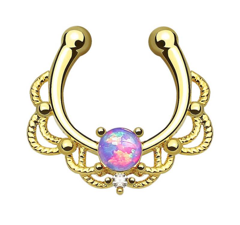 Taffstyle Nasenpiercing Fake Septum Nasenring vergoldet Tribal mit Opal Gold Lila (Helix Orbital Brust Intim Piercing Ring Lippenbädchen), Fake Nasenpiercing Nasenring Nase Ohrpiercing Cartilage Ohr Tragus von Taffstyle