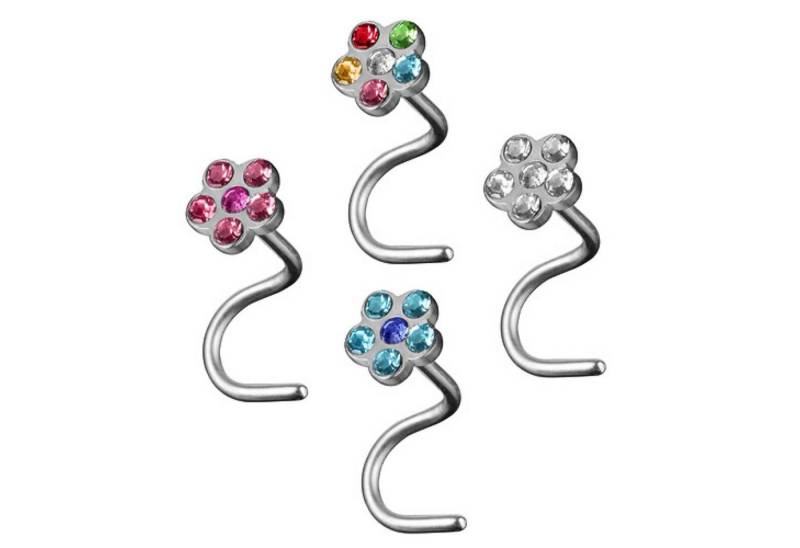 Taffstyle Nasenpiercing Nasenpiercing Lippe Intim Spirale Kristall Blume, Piercing Stab Stecker Barbell Nase Nasenstecker Tragus Helix Ohr Intim von Taffstyle