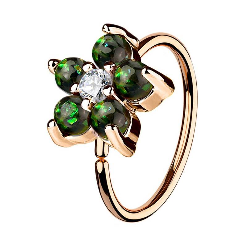 Taffstyle Nasenpiercing Nasenpiercing Universal Tragus Ring Rosegold IP Opal Blume Dunkelgrün (Orbital Brust Intim Piercing Ring Lippenbädchen Lippenpiercing), Nasenpiercing Nasenring Nase Ohrpiercing Cartilage Ohr Tragus Helix von Taffstyle