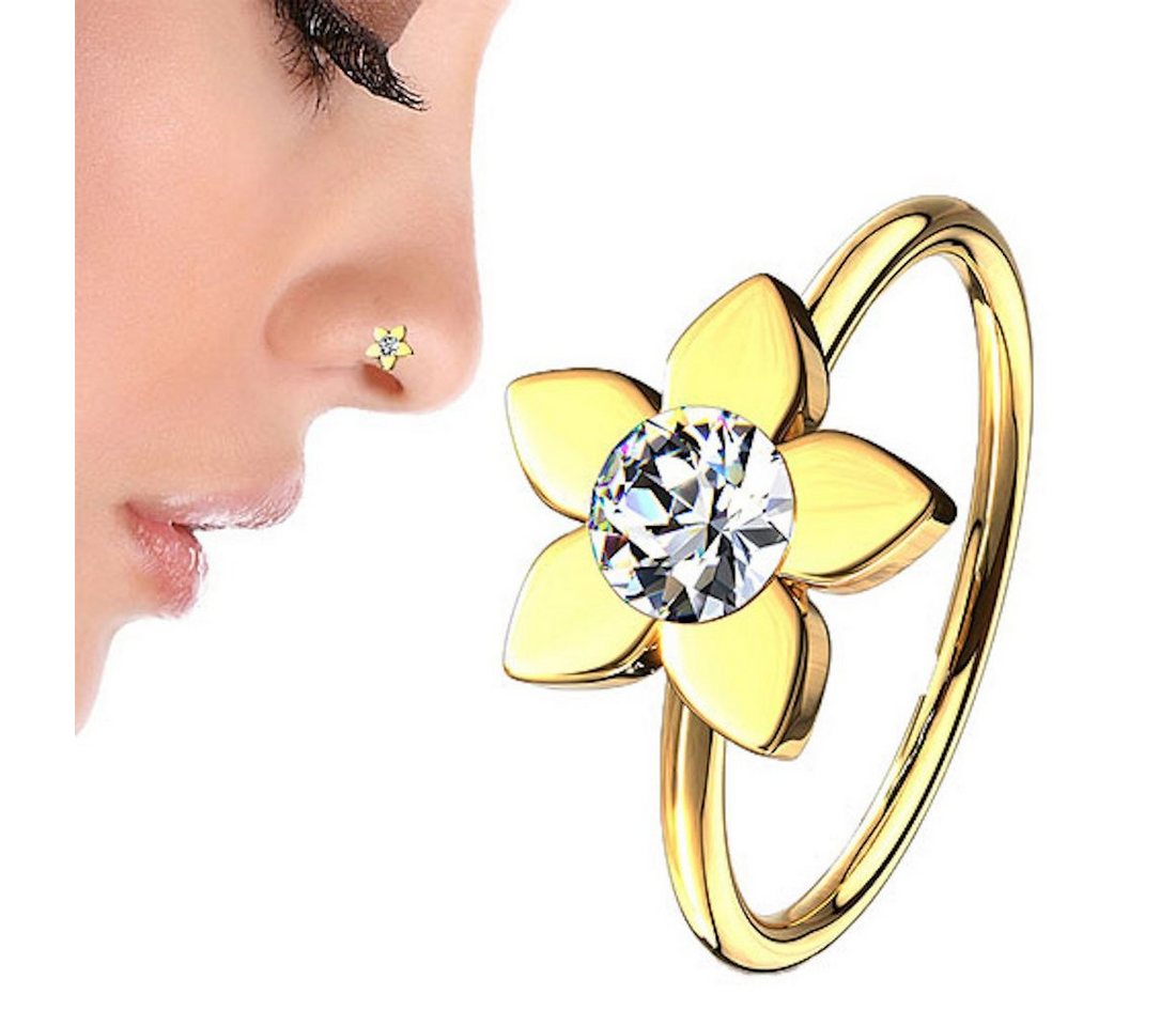 Taffstyle Nasenpiercing Piercing Biegbar Blume mit Kristall, filigrane Creole Glitzer Tragus Helix Nase Lippe Nasenring Ohr Knorpel von Taffstyle