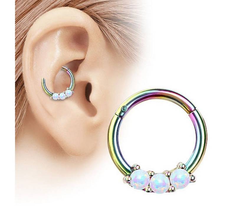 Taffstyle Nasenpiercing Piercing Clicker Scharnier mit Opal, Segment Glitzer Stein Septum Tragus Helix Lippe Nasenpiercing Knorpe von Taffstyle