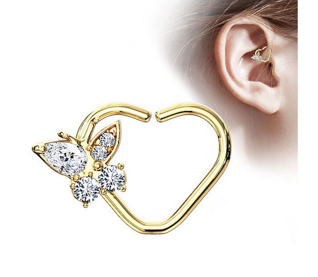 Taffstyle Nasenpiercing Piercing Continuous Herz Kristall Schmetterling, Ring Ohr Herz Zirkonia Glitzer Fake Hoop Clip Nase Lippe Nasenring von Taffstyle
