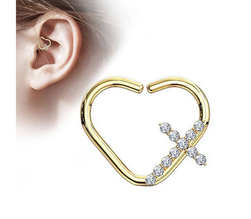 Taffstyle Nasenpiercing Piercing Continuous Herz Ring mit Kristall Kreuz, Ring Ohr Zirkonia Glitzer Hoop Clip Nase Lippe Nasenring Nasenpiercin von Taffstyle