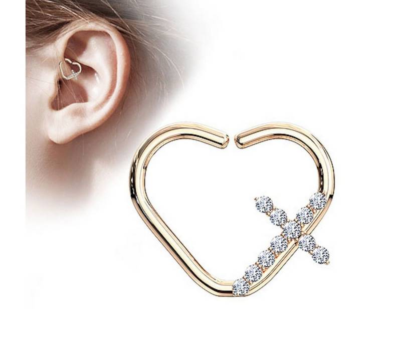 Taffstyle Nasenpiercing Piercing Continuous Herz Ring mit Kristall Kreuz, Ring Ohr Zirkonia Glitzer Hoop Clip Nase Lippe Nasenring Nasenpiercin von Taffstyle