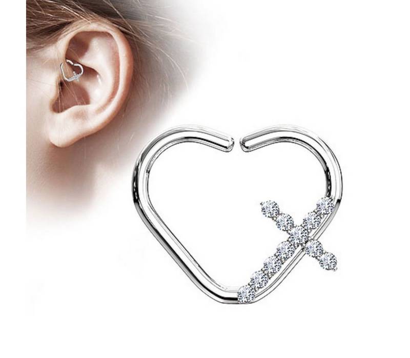 Taffstyle Nasenpiercing Piercing Continuous Herz Ring mit Kristall Kreuz, Ring Ohr Zirkonia Glitzer Hoop Clip Nase Lippe Nasenring Nasenpiercin von Taffstyle
