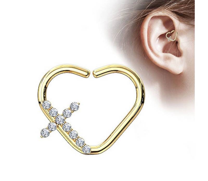 Taffstyle Nasenpiercing Piercing Continuous Herz Ring mit Kristall Kreuz, Ring Ohr Zirkonia Glitzer Hoop Clip Nase Lippe Nasenring Nasenpiercin von Taffstyle