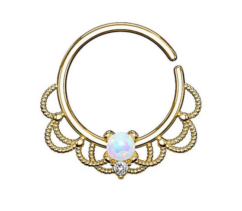 Taffstyle Nasenpiercing Piercing Ring Continuous Tribal mit Opal, Ring Ohr Nase Lippe Brust Intim Septum Tragus Helix Hufeisen Horseshoe von Taffstyle