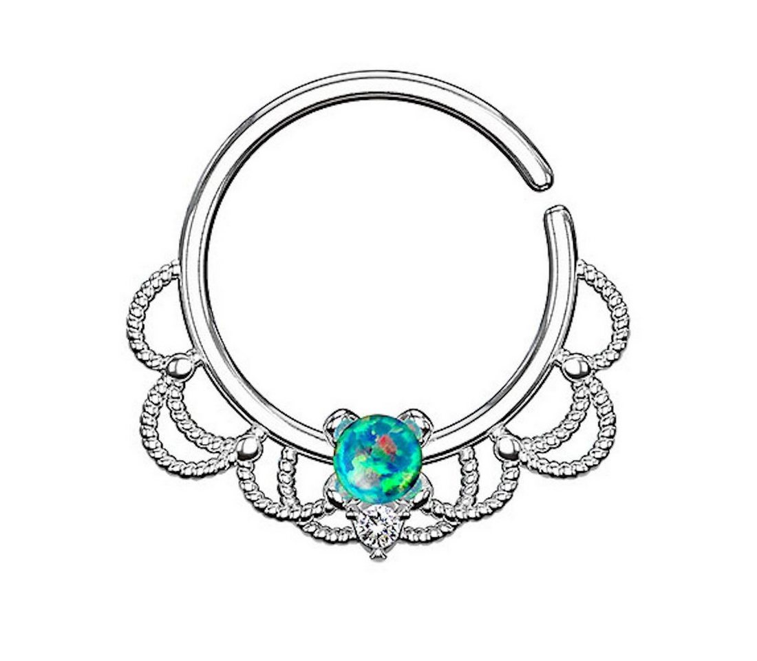 Taffstyle Nasenpiercing Piercing Ring Continuous Tribal mit Opal, Ring Ohr Nase Lippe Brust Intim Septum Tragus Helix Hufeisen Horseshoe von Taffstyle