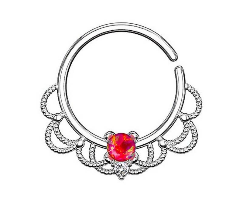 Taffstyle Nasenpiercing Piercing Ring Continuous Tribal mit Opal, Ring Ohr Nase Lippe Brust Intim Septum Tragus Helix Hufeisen Horseshoe von Taffstyle
