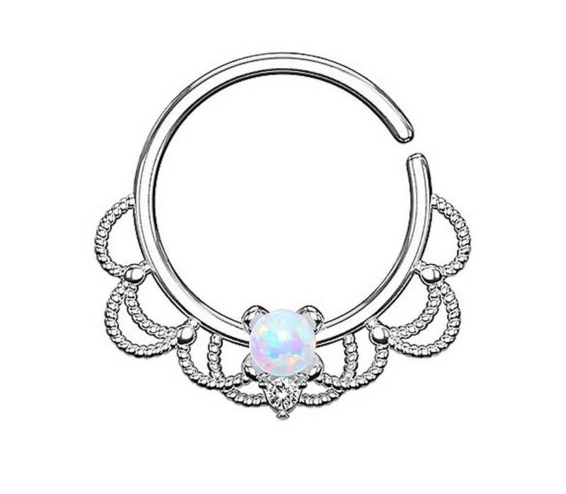 Taffstyle Nasenpiercing Piercing Ring Continuous Tribal mit Opal, Ring Ohr Nase Lippe Brust Intim Septum Tragus Helix Hufeisen Horseshoe von Taffstyle