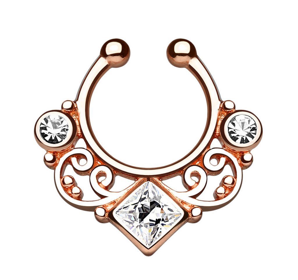 Taffstyle Nasenpiercing Septum Fake Piercing Tribal vergoldet mit CZ Kristallen Roségold (Helix Orbital Brust Intim Piercing Ring Lippenbädchen), Fake Nasenpiercing Nasenring Nase Ohrpiercing Cartilage Ohr Tragus von Taffstyle