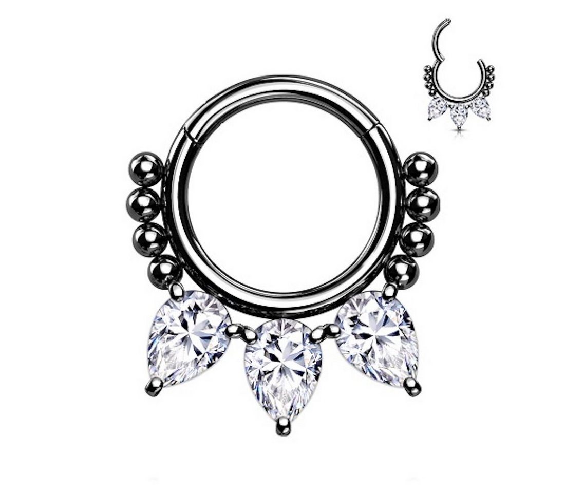 Taffstyle Nasenpiercing Septum Piercing Ring Segmentring Clicker Scharnier 3 Kristall Tropfen, Nasenpiercing Nasenring Ohrpiercing Ohr Nase Tragus Helix Brust Intim von Taffstyle