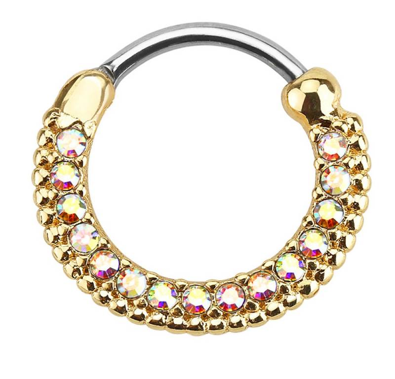 Taffstyle Nasenpiercing Septum Piercing Ring Strass Kristall Clicker Schild Gold Rainbow 1,2mm (Helix Orbital Brust Intim Piercing Ring Lippenbädchen Lippenpiercing), vergoldet Nasenpiercing Nasenring Ohrpiercing Cartilage Ohr Tragus von Taffstyle