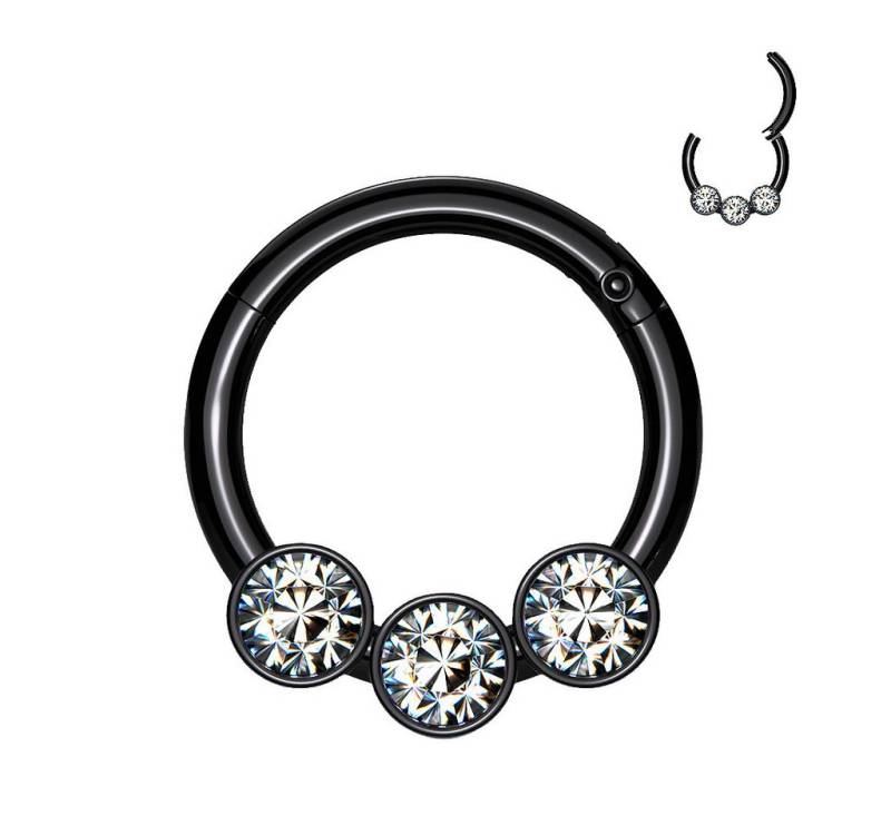 Taffstyle Nasenpiercing Septum Piercing Scharnier Ring 3 Kristalle Schwarz 1,2mm x 8mm (Cartilage Ohr Orbital Brust Intim Ring Lippenbädchen Lippenpiercing), Nasen Clicker Segment Tragus Helix Nasenpiercing Nasenring Ohrpiercing von Taffstyle