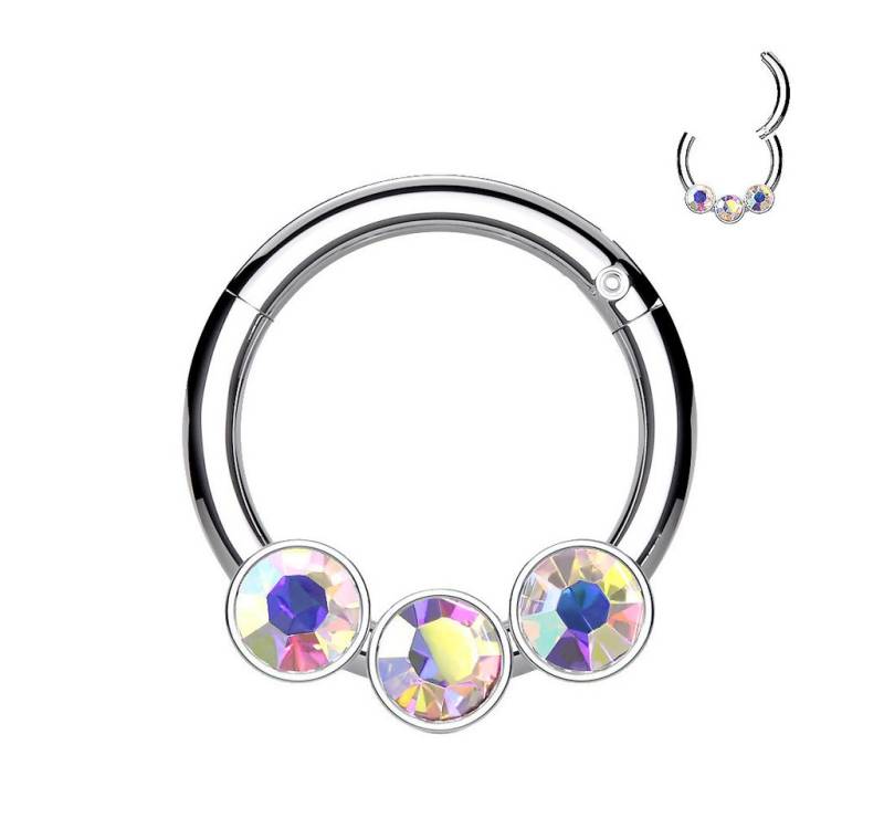 Taffstyle Nasenpiercing Septum Piercing Scharnier Ring 3 Kristalle Silber Rainbow 1,2mm x 8mm (Cartilage Ohr Orbital Brust Intim Ring Lippenbädchen Lippenpiercing), Nasen Clicker Segment Tragus Helix Nasenpiercing Nasenring Ohrpiercing von Taffstyle