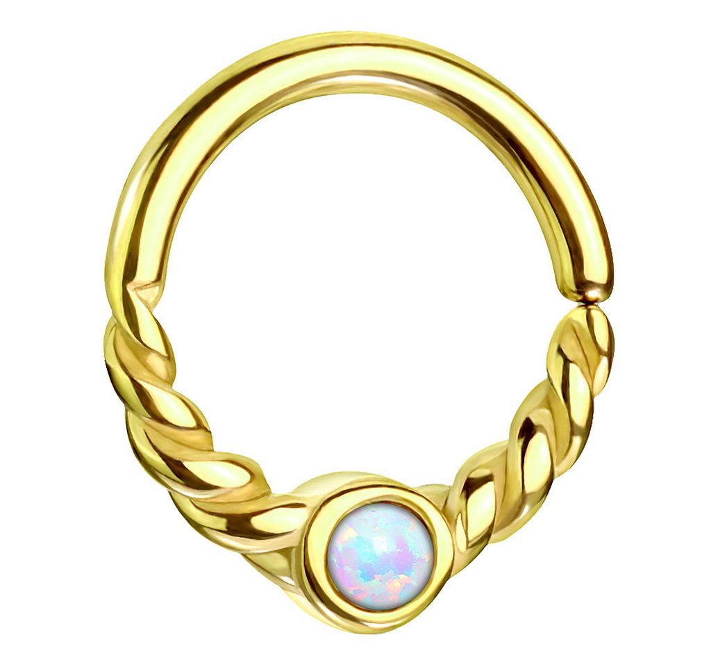 Taffstyle Nasenpiercing Septum Tragus Ring Oval geflochten mit Opal Gold Weiß 1,2mm x 8mm (Tragus Helix Orbital Brust Intim Piercing Ring Lippenbädchen Lippenpiercing), Piercing Continuous Ohr Nasen Nasenpiercing Nase Ohrpiercing Cartilage von Taffstyle