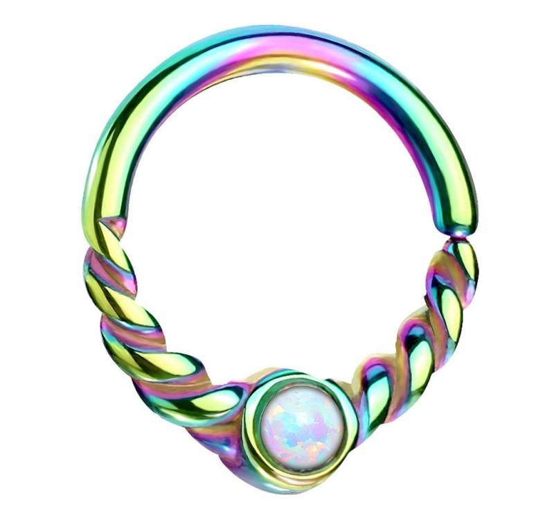 Taffstyle Nasenpiercing Septum Tragus Ring Oval geflochten mit Opal Rainbow Weiß 1,0mm x 8mm (Tragus Helix Orbital Brust Intim Piercing Ring Lippenbädchen Lippenpiercing), Piercing Continuous Ohr Nasen Nasenpiercing Nase Ohrpiercing Cartilage von Taffstyle
