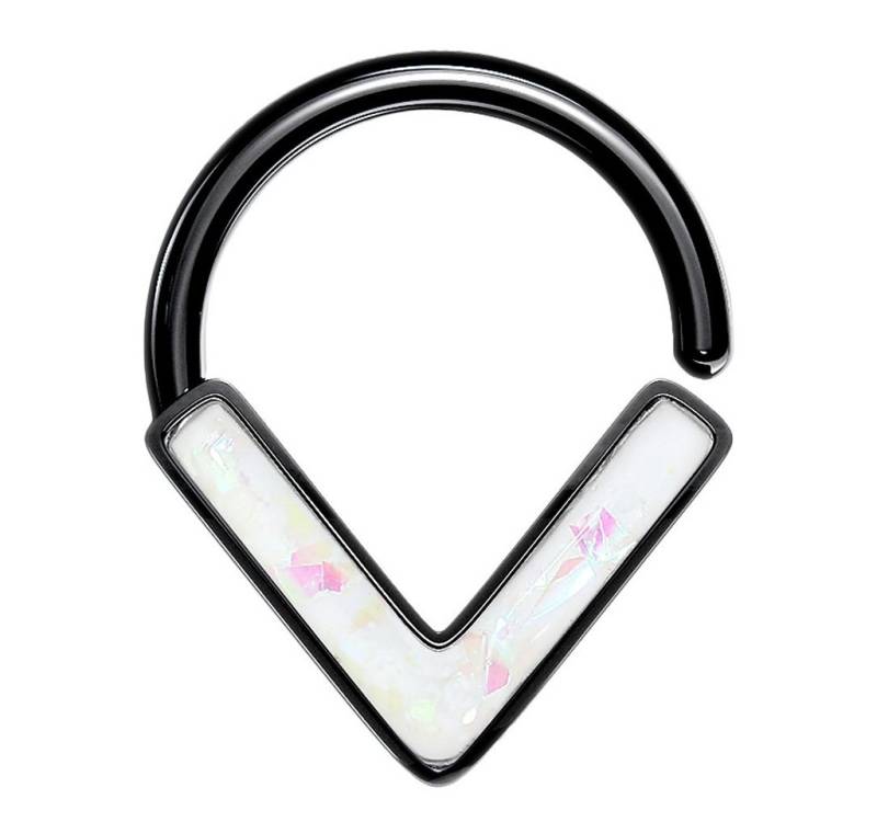 Taffstyle Nasenpiercing Septum Tragus biegbarer Schwarz Ring Weiß Opal 1,2mm x 8mm (Ohr Nasenring Orbital Brust Intim Ring Lippenbädchen Lippenpiercing), Piercing Continuous Helix Nasen Nasenpiercing Ohrpiercing Cartilage von Taffstyle