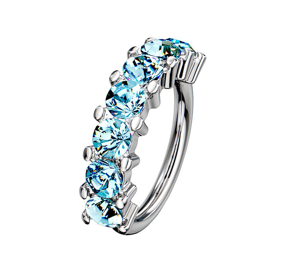 Taffstyle Nasenpiercing Tragus Helix Septum Ring mit Kristallen Silber Aqua 1,2mm x 8mm (Tragus Helix Orbital Brust Intim Piercing Ring Lippenbädchen Lippenpiercing), Piercing Continuous Ohr Nasen Nasenpiercing Nase Ohrpiercing Cartilage von Taffstyle