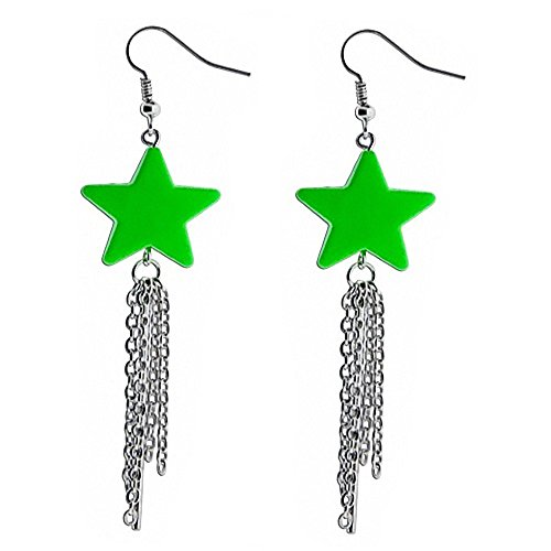 Taffstyle Ohrhänger Ohrringe Hängend Schmuck mit Neon Stern und Kette Anhänger Lang Silber Neon Grün von Taffstyle