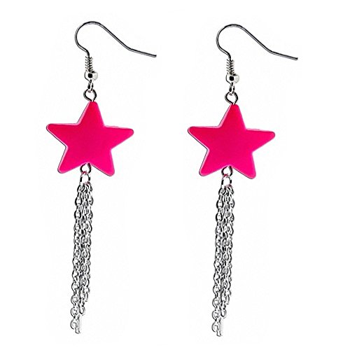 Taffstyle Ohrhänger Ohrringe Hängend Schmuck mit Neon Stern und Kette Anhänger Lang Silber Neon Pink Taffstyle Ohrhänger Ohrringe Hängend Schmuck mit Neon Stern und Kette Anhänger Lang Silber Neon Pink von Taffstyle