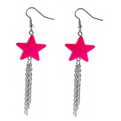 Taffstyle Ohrhänger Ohrringe Hängend Schmuck mit Neon Stern und Kette Anhänger Lang Silber Neon Pink von Taffstyle