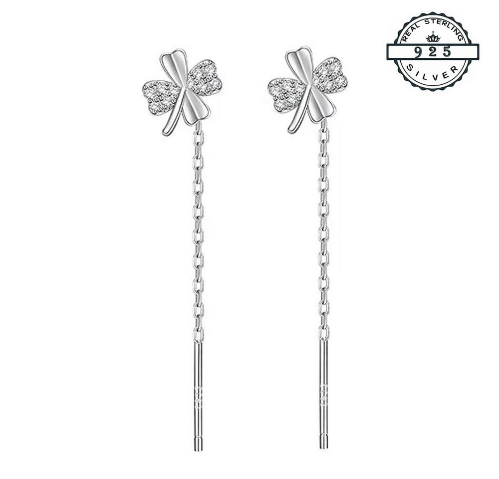 Taffstyle Ohrhänger-Set Kleeblatt Damen Ohrhänger 925 Sterling Silber mit Kette Glücksbringer (Glücksohrringe mit funkelndem Kleeblattdesign und feiner Gliederkette - Geschenkidee) von Taffstyle